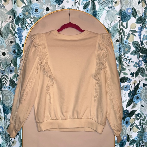 NWT Anthropologie white Lace Ruffle Sweatshirt - Picture 4 of 4